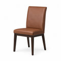 Chaise de salle à manger rembourrée sans accoudoirs en revêtement PU marron pieds hévéa massif brun foncé 46 x 58 x 98 cm
