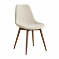 Chaise de salle à manger rembourrée sans accoudoirs en polyester bouclé beige pieds hévéa massif marron noyer 48 x 56 x 84 cm