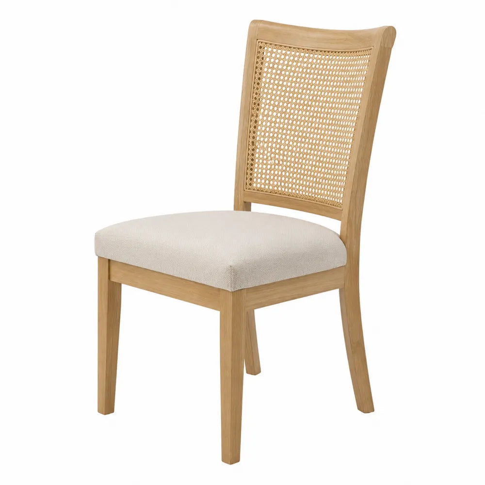 Chaise de salle à manger en bois d’hévéa et cannage rotin avec assise rembourrée polyester beige 48 cm x 56 cm x 90 cm naturel beige