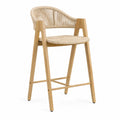 Tabouret de bar en bois massif avec dossier en corde tressée et assise en fibre naturelle couleur bois naturel sans dimensions précisées