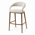 Tabouret de bar avec accoudoirs en tissu bouclé crème et structure en bois massif avec repose-pieds en métal 50 cm x 52 cm x 95 cm (estimé)
