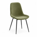 Chaise de salle à manger rembourrée sans accoudoirs en velours polyester vert olive pieds acier noir 50 x 57 x 84 cm