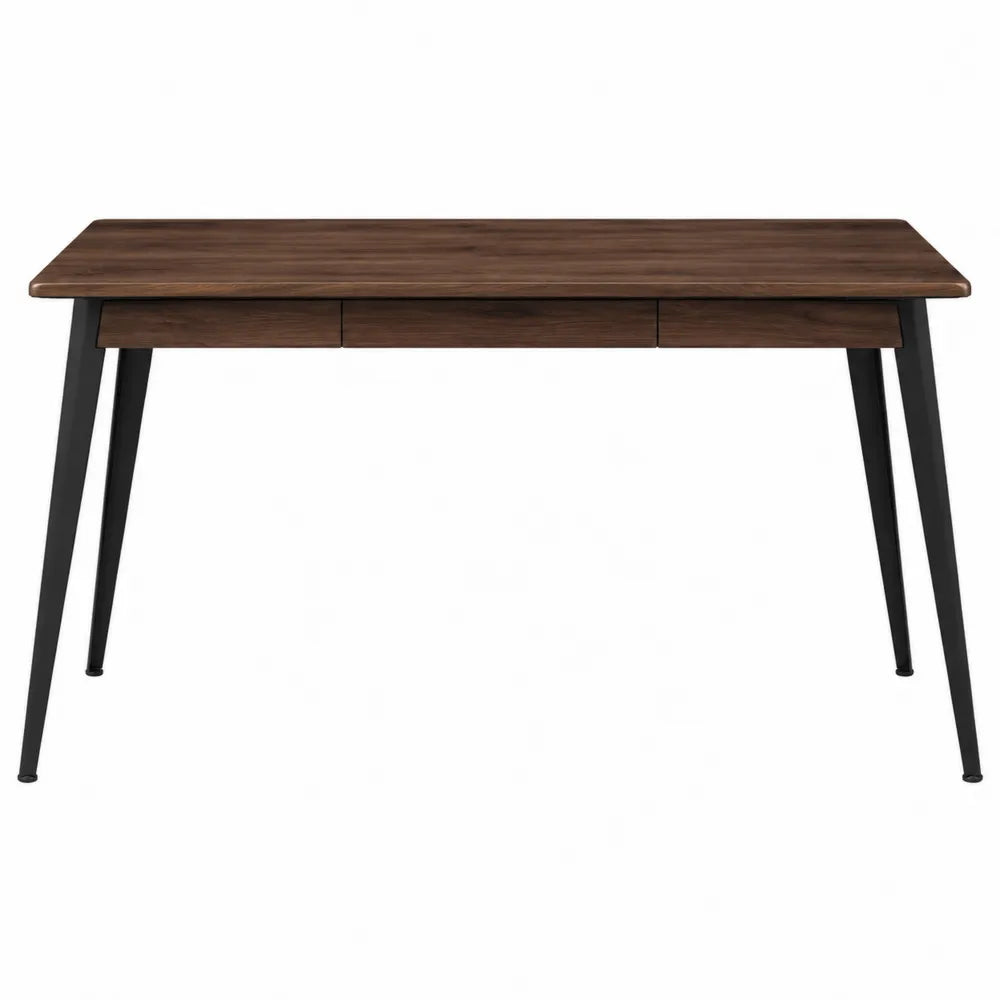 Bureau rectangulaire 120 cm x 60 cm x 75 cm avec tiroirs en panneau mélaminé bois foncé et acier noir