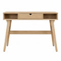 Bureau rectangulaire avec tiroir central et niches en MDF aspect chêne clair et bois naturel