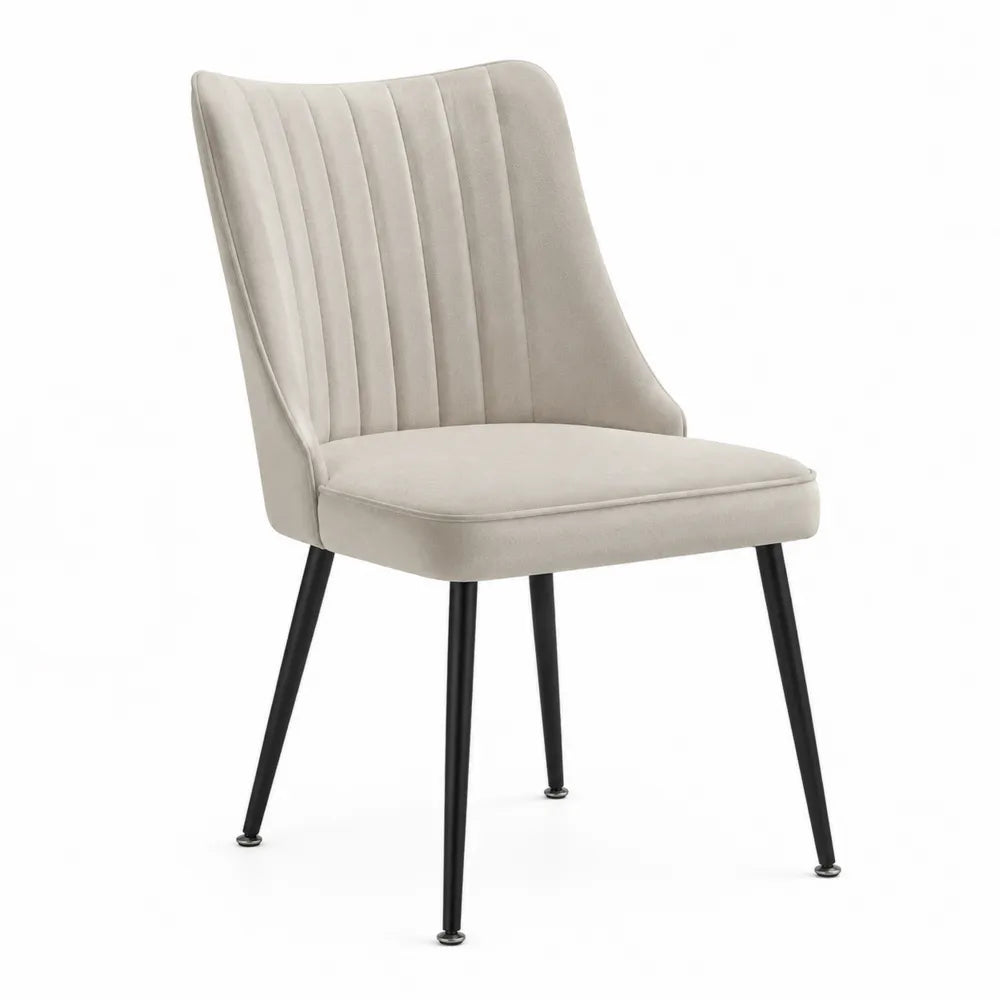 Chaise de salle à manger rembourrée en tissu polyester beige grisé pieds en acier noir 50 cm x 58 cm x 88 cm
