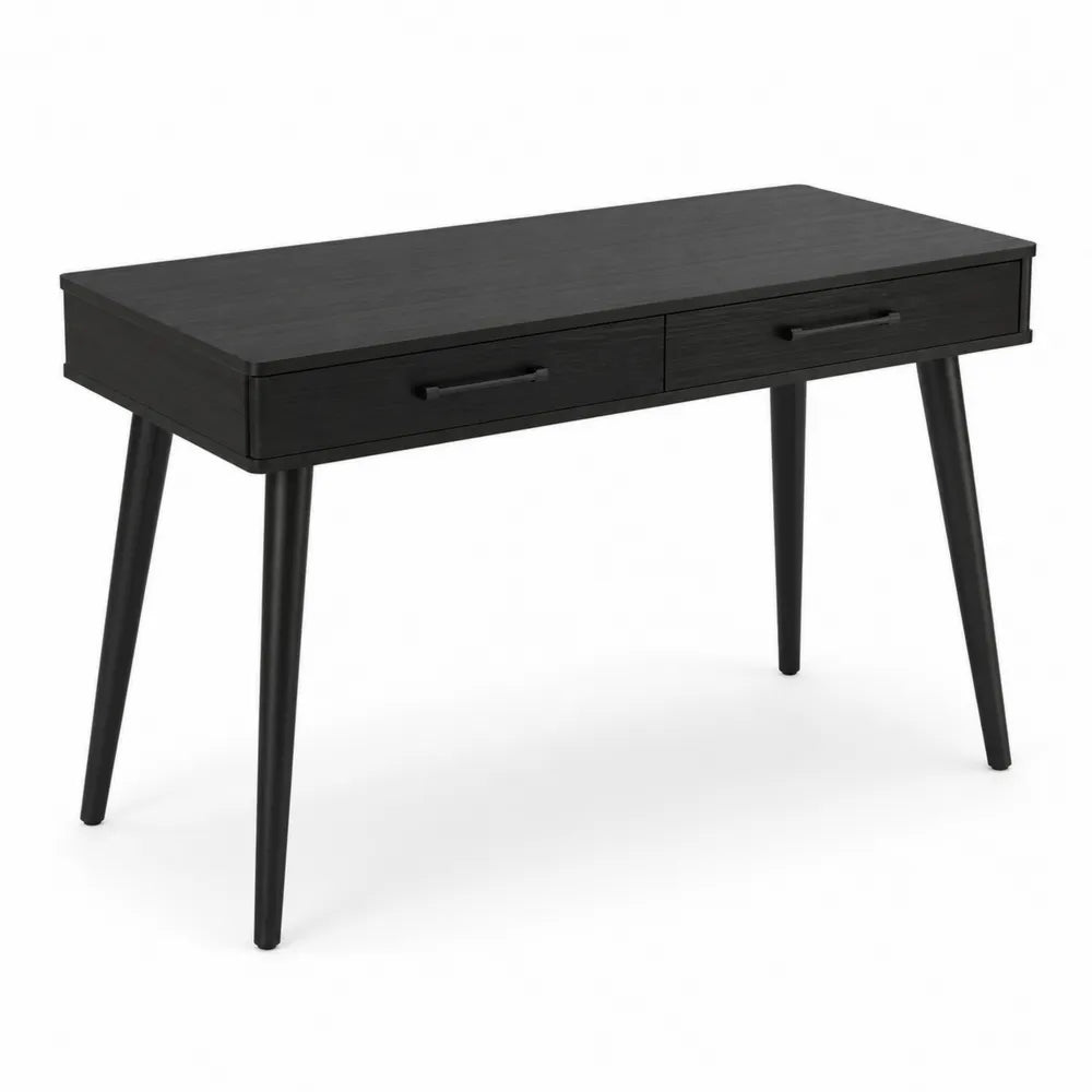 Bureau rectangulaire avec 2 tiroirs 120 cm x 60 cm x 75 cm plateau MDF finition noire pieds en acier noir
