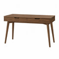 Bureau rectangulaire 2 tiroirs en MDF plaqué noyer pieds hévéa massif marron noyer 120 x 55 x 76 cm