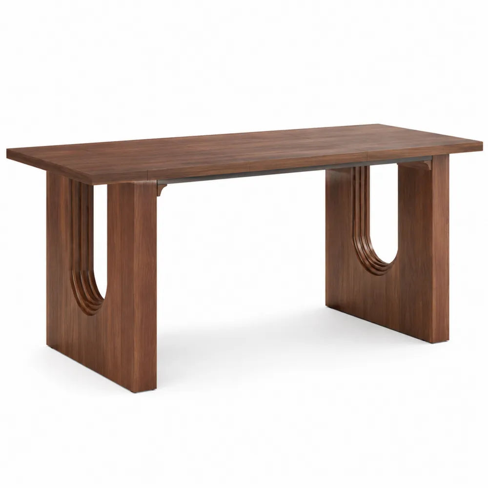 Bureau rectangulaire en MDF plaqué noyer marron avec pieds panneaux latéraux 160 x 80 x 76 cm