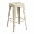 Tabouret de bar industriel en acier thermolaqué beige crème assise carrée repose-pieds 43 cm x 43 cm x 76 cm
