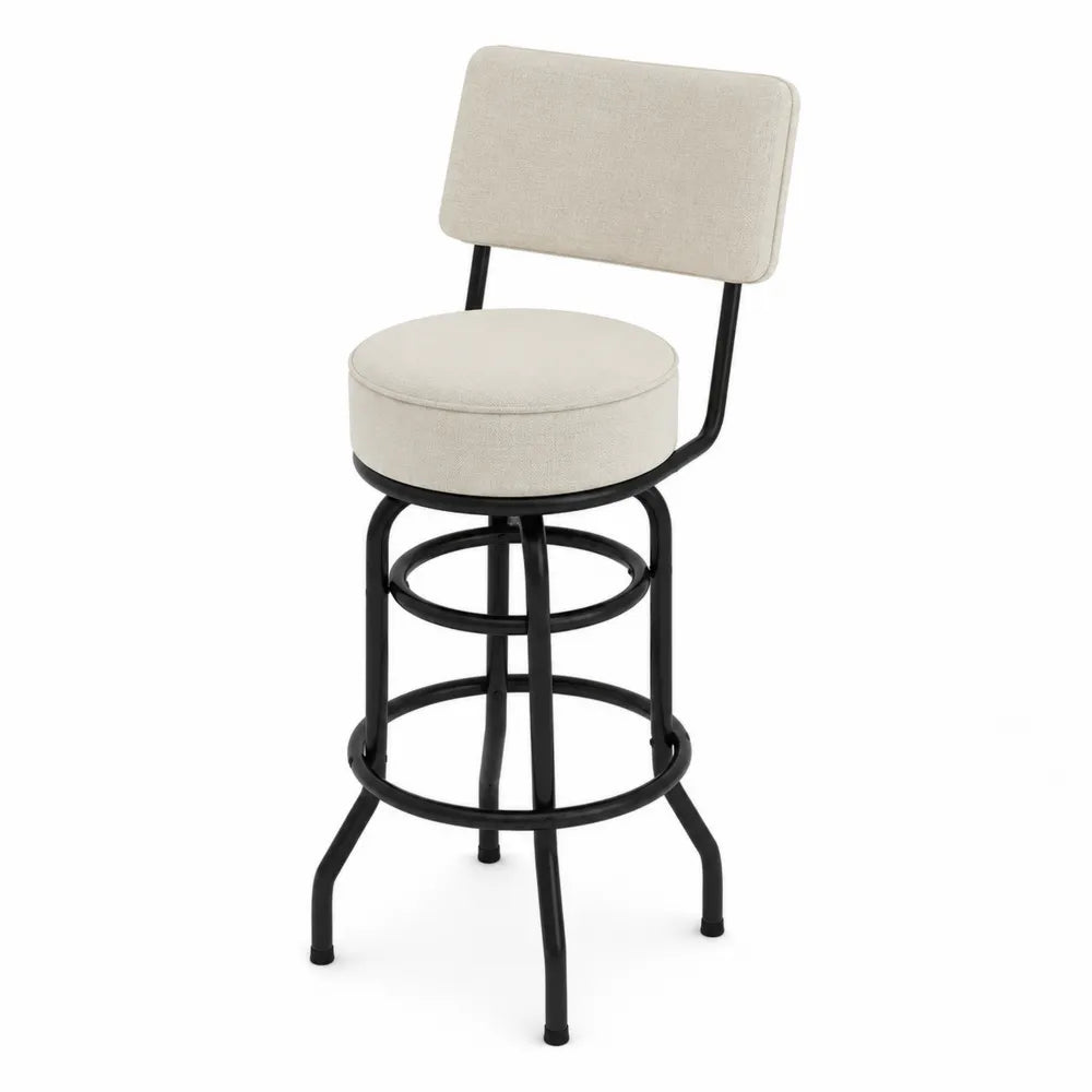 Tabouret de bar avec dossier assise ronde polyester beige acier thermolaqué noir 46 cm x 48 cm x 103 cm