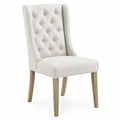 Chaise de salle à manger capitonnée dossier à boutons en tissu beige et bois massif naturel 56 cm x 60 cm x 92 cm