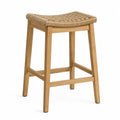 Tabouret de bar sans dossier en hévéa massif chêne clair assise corde papier tressée naturelle 45 x 45 x 65 cm