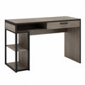 Bureau rectangulaire avec étagères latérales en bois mélaminé et acier noir 120 cm x 55 cm x 76 cm